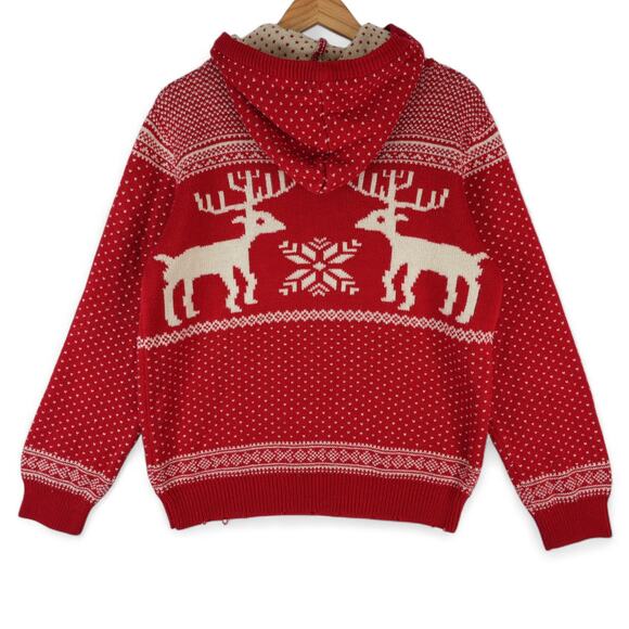 Merry Christmas V28 Ugly Knit Sweater Womens XXL Red Reindeer Snowflake Hoodie - Picture 2 of 8